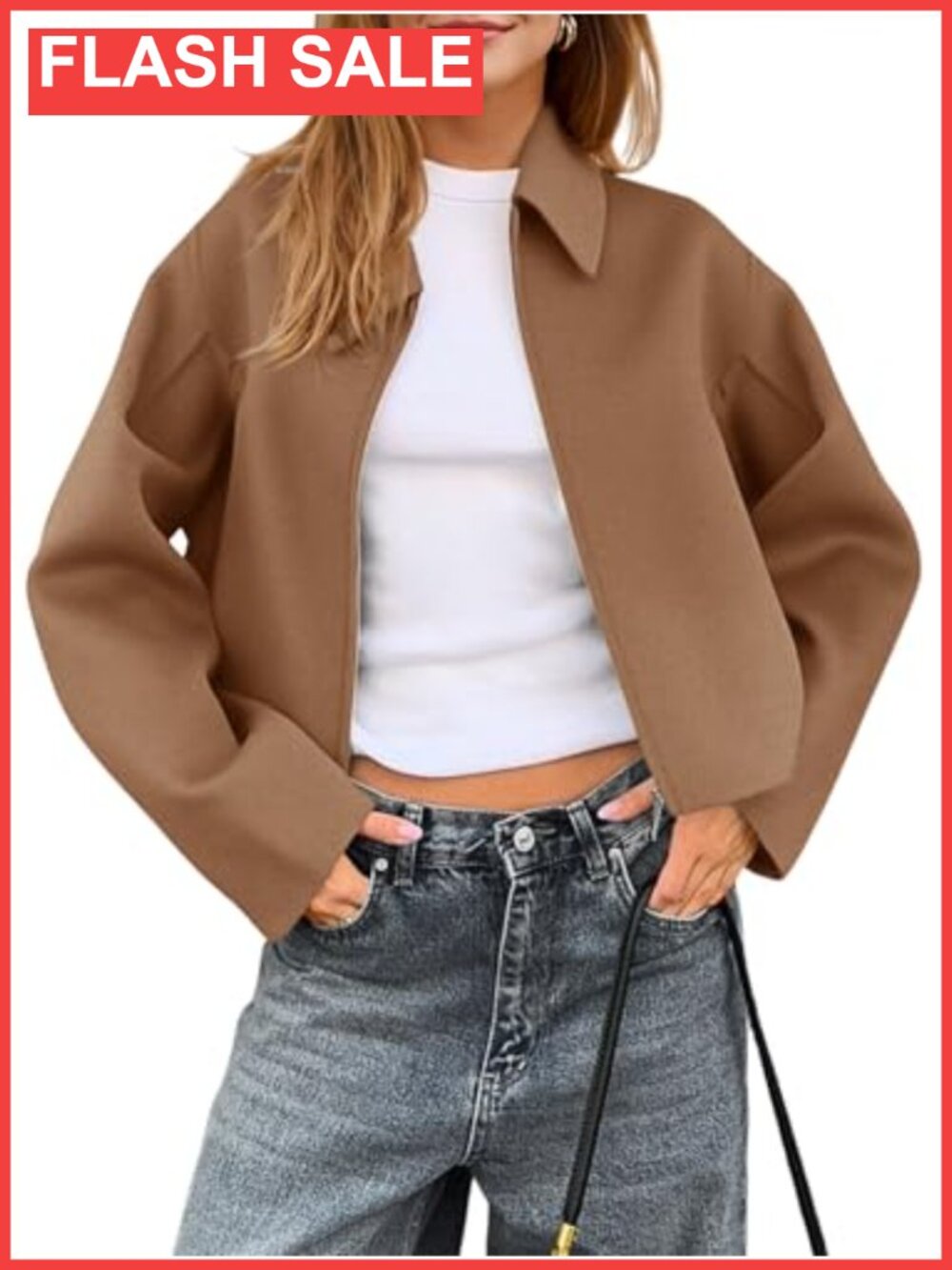 Womens Cropped Pea Coat Zip Up Wool Blend Bomber Jacket Barn Fall Outerwear